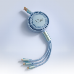 Câble USB C Multi Embout [120W/1.1M], Cable Retractable 3 en 1
