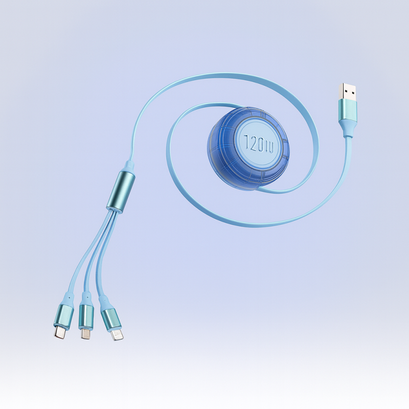 Câble USB C Multi Embout [120W/1.1M], Cable Retractable 3 en 1